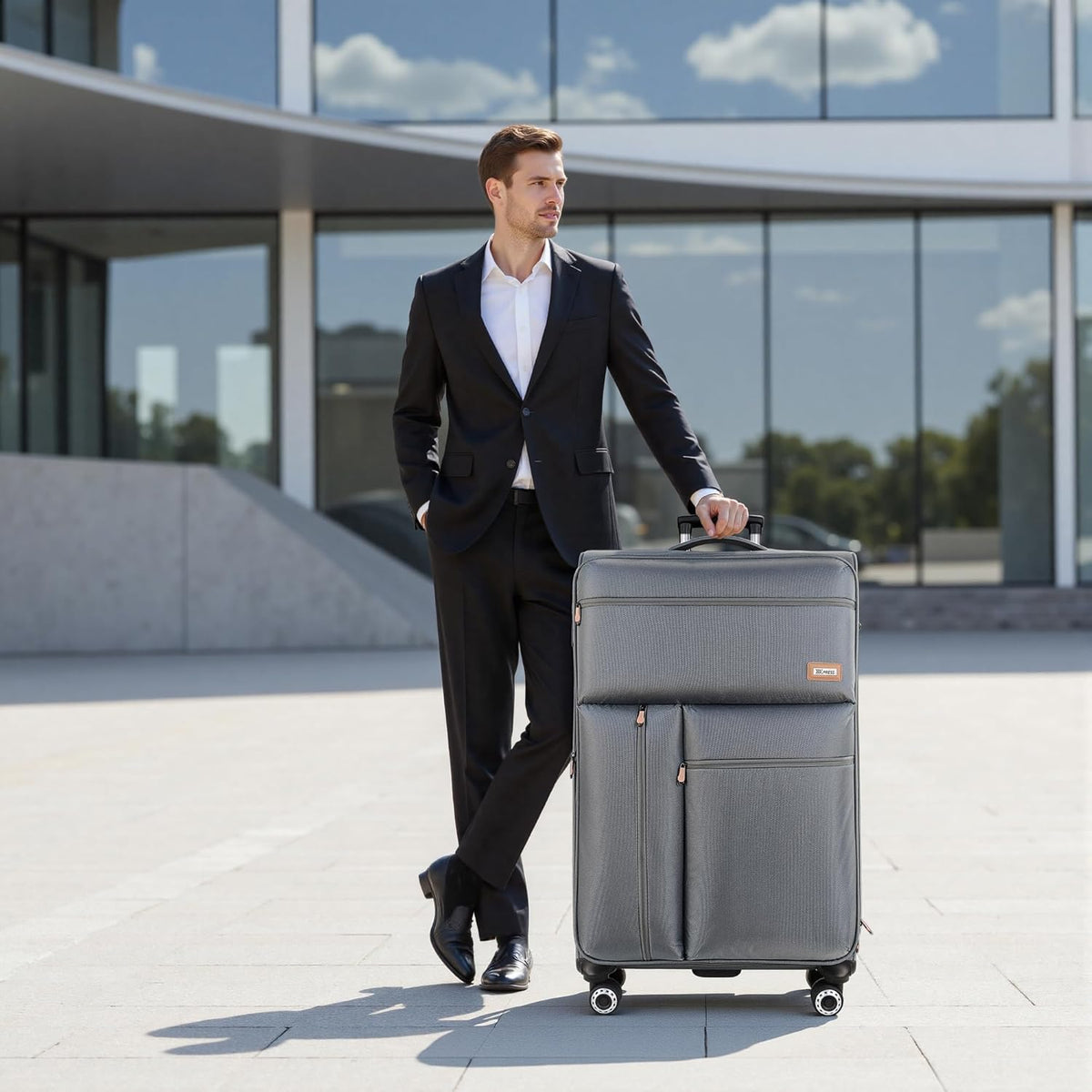 20'' Carry on Luggage,Softside Suitcase w/TSA LOCK,Expandable 20% Luggage w/Double Spinner Wheels,Lightweight Rolling Suitcases for Men/Women（Navy,20in）