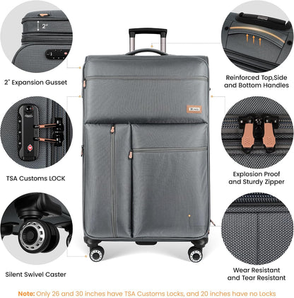 20'' Carry on Luggage,Softside Suitcase w/TSA LOCK,Expandable 20% Luggage w/Double Spinner Wheels,Lightweight Rolling Suitcases for Men/Women（Navy,20in）