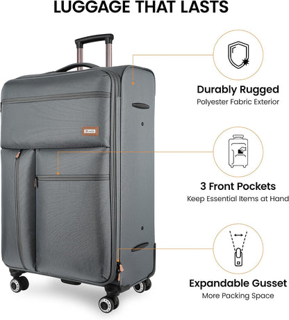 20'' Carry on Luggage,Softside Suitcase w/TSA LOCK,Expandable 20% Luggage w/Double Spinner Wheels,Lightweight Rolling Suitcases for Men/Women（Navy,20in）