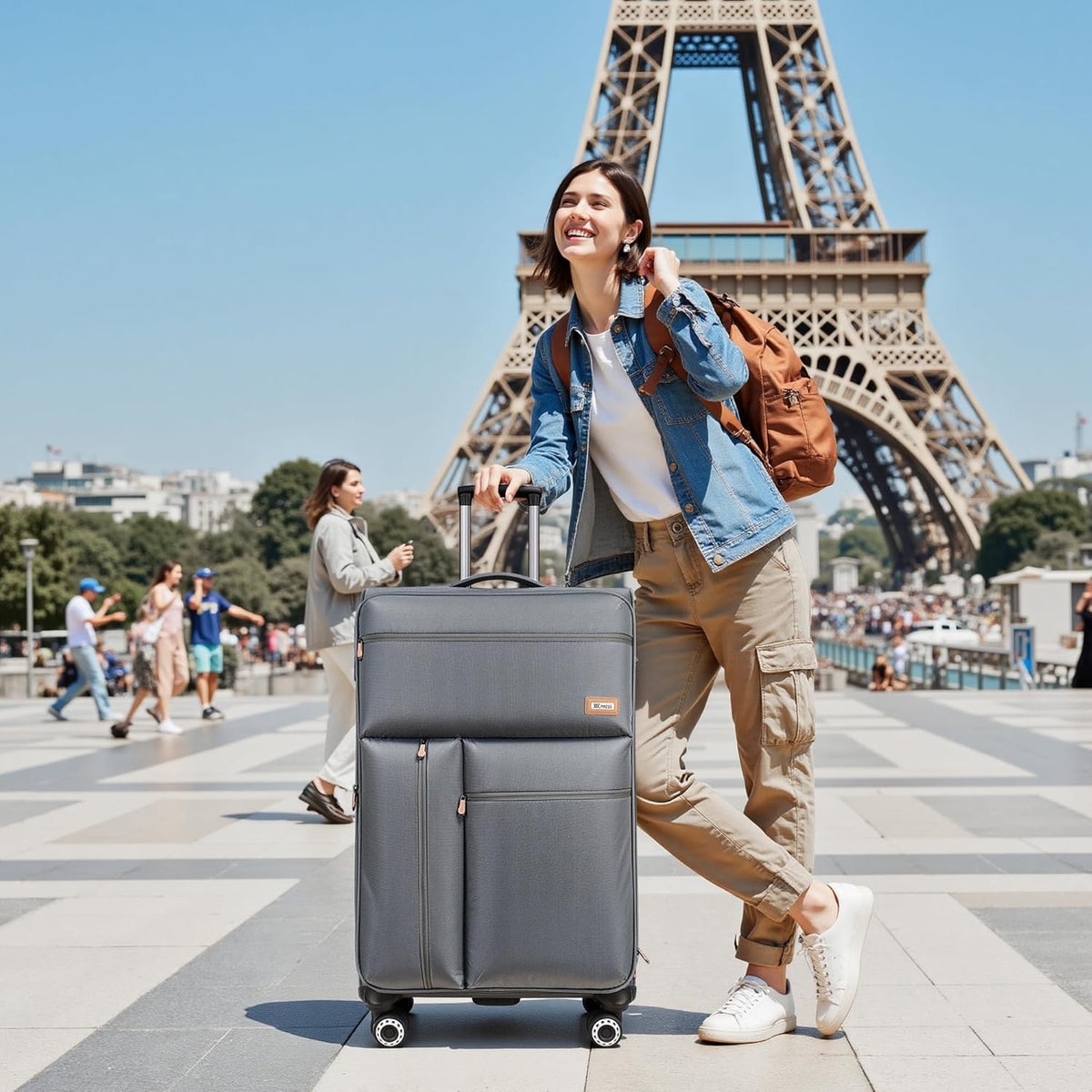 20'' Carry on Luggage,Softside Suitcase w/TSA LOCK,Expandable 20% Luggage w/Double Spinner Wheels,Lightweight Rolling Suitcases for Men/Women（Navy,20in）