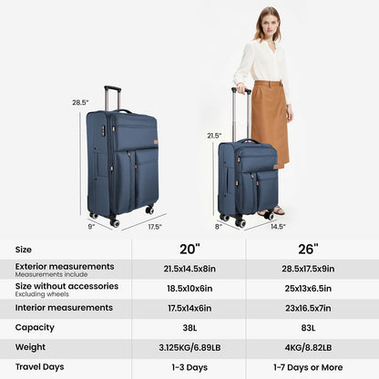 20'' Carry on Luggage,Softside Suitcase w/TSA LOCK,Expandable 20% Luggage w/Double Spinner Wheels,Lightweight Rolling Suitcases for Men/Women（Navy,20in）