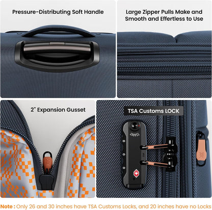 20'' Carry on Luggage,Softside Suitcase w/TSA LOCK,Expandable 20% Luggage w/Double Spinner Wheels,Lightweight Rolling Suitcases for Men/Women（Navy,20in）