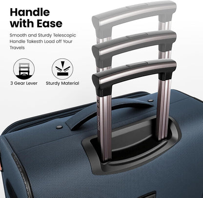 20'' Carry on Luggage,Softside Suitcase w/TSA LOCK,Expandable 20% Luggage w/Double Spinner Wheels,Lightweight Rolling Suitcases for Men/Women（Navy,20in）