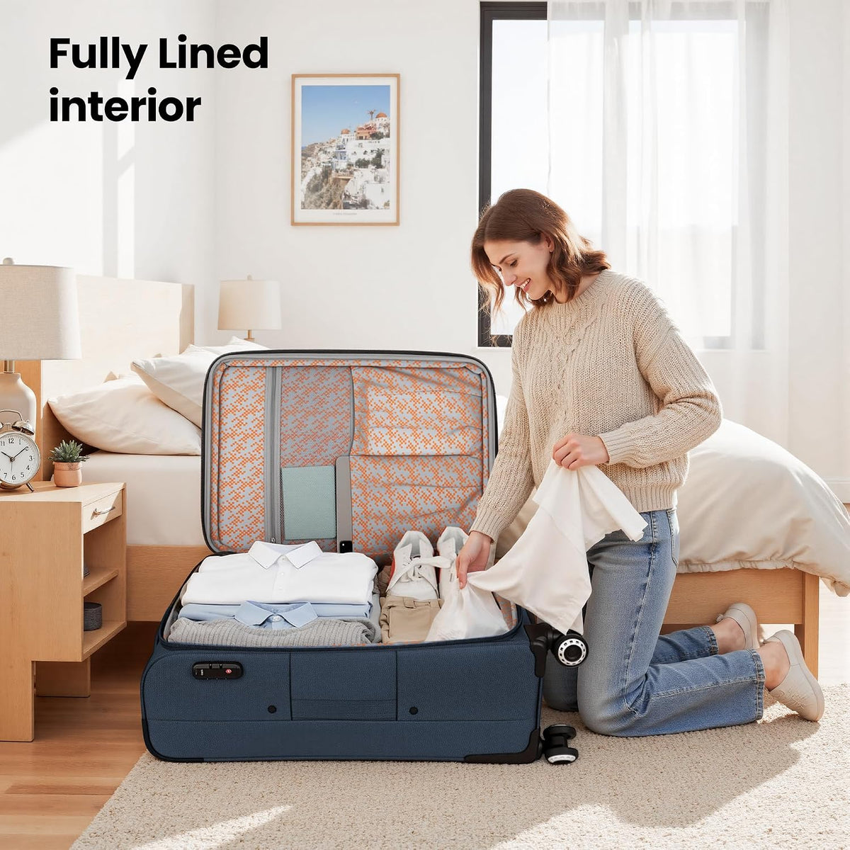 20'' Carry on Luggage,Softside Suitcase w/TSA LOCK,Expandable 20% Luggage w/Double Spinner Wheels,Lightweight Rolling Suitcases for Men/Women（Navy,20in）