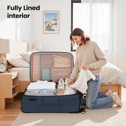20'' Carry on Luggage,Softside Suitcase w/TSA LOCK,Expandable 20% Luggage w/Double Spinner Wheels,Lightweight Rolling Suitcases for Men/Women（Navy,20in）