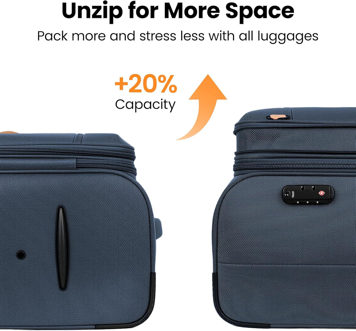 20'' Carry on Luggage,Softside Suitcase w/TSA LOCK,Expandable 20% Luggage w/Double Spinner Wheels,Lightweight Rolling Suitcases for Men/Women（Navy,20in）