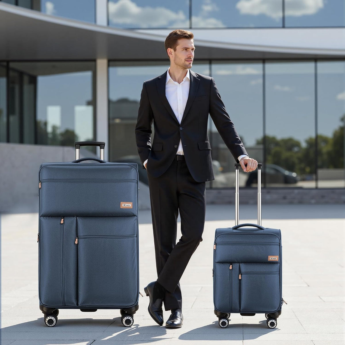 20'' Carry on Luggage,Softside Suitcase w/TSA LOCK,Expandable 20% Luggage w/Double Spinner Wheels,Lightweight Rolling Suitcases for Men/Women（Navy,20in）