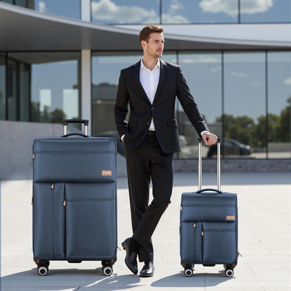 20'' Carry on Luggage,Softside Suitcase w/TSA LOCK,Expandable 20% Luggage w/Double Spinner Wheels,Lightweight Rolling Suitcases for Men/Women（Navy,20in）