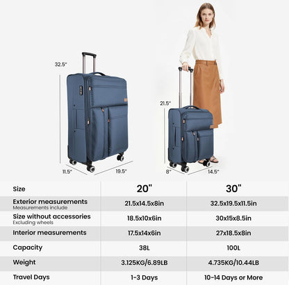 20'' Carry on Luggage,Softside Suitcase w/TSA LOCK,Expandable 20% Luggage w/Double Spinner Wheels,Lightweight Rolling Suitcases for Men/Women（Navy,20in）