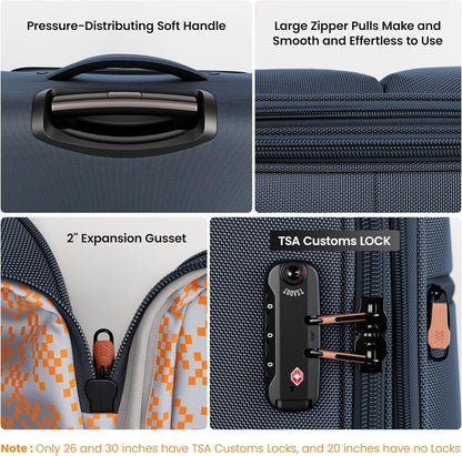20'' Carry on Luggage,Softside Suitcase w/TSA LOCK,Expandable 20% Luggage w/Double Spinner Wheels,Lightweight Rolling Suitcases for Men/Women（Navy,20in）