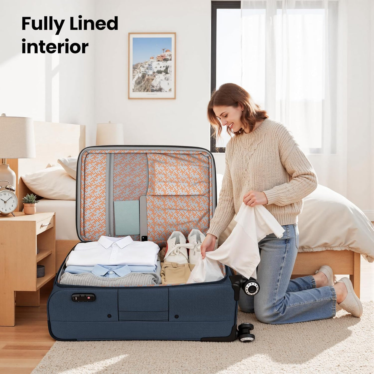 20'' Carry on Luggage,Softside Suitcase w/TSA LOCK,Expandable 20% Luggage w/Double Spinner Wheels,Lightweight Rolling Suitcases for Men/Women（Navy,20in）
