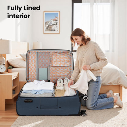 20'' Carry on Luggage,Softside Suitcase w/TSA LOCK,Expandable 20% Luggage w/Double Spinner Wheels,Lightweight Rolling Suitcases for Men/Women（Navy,20in）