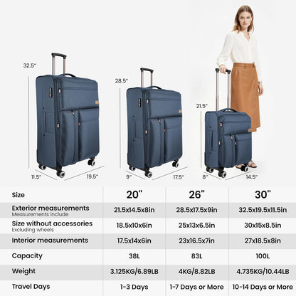 20'' Carry on Luggage,Softside Suitcase w/TSA LOCK,Expandable 20% Luggage w/Double Spinner Wheels,Lightweight Rolling Suitcases for Men/Women（Navy,20in）