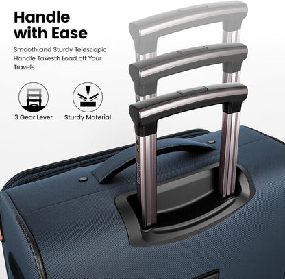 20'' Carry on Luggage,Softside Suitcase w/TSA LOCK,Expandable 20% Luggage w/Double Spinner Wheels,Lightweight Rolling Suitcases for Men/Women（Navy,20in）