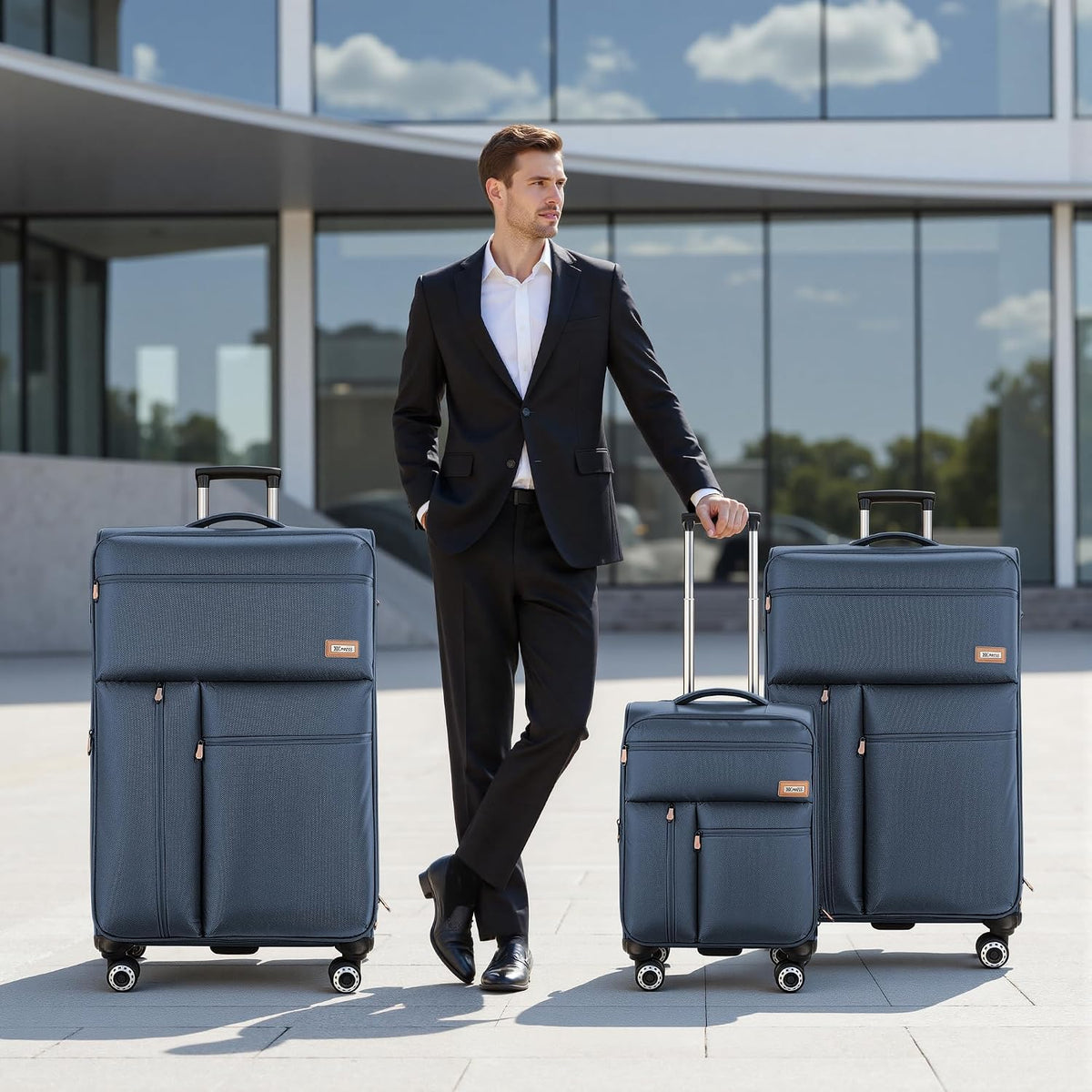 20'' Carry on Luggage,Softside Suitcase w/TSA LOCK,Expandable 20% Luggage w/Double Spinner Wheels,Lightweight Rolling Suitcases for Men/Women（Navy,20in）