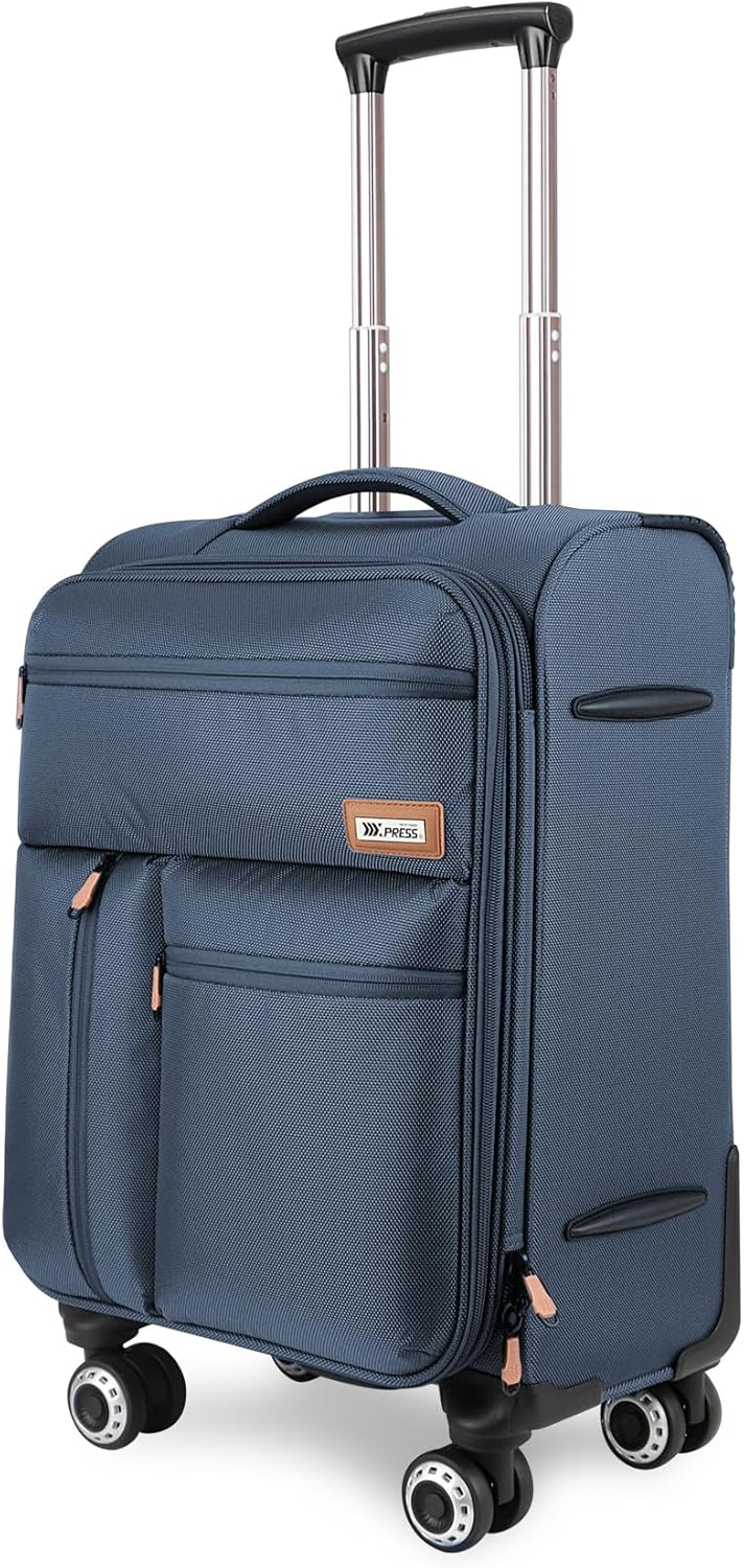 20'' Carry on Luggage,Softside Suitcase w/TSA LOCK,Expandable 20% Luggage w/Double Spinner Wheels,Lightweight Rolling Suitcases for Men/Women（Navy,20in）