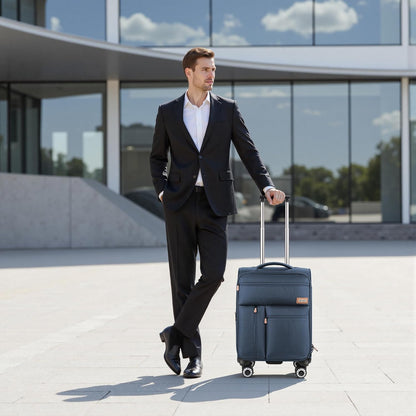 20'' Carry on Luggage,Softside Suitcase w/TSA LOCK,Expandable 20% Luggage w/Double Spinner Wheels,Lightweight Rolling Suitcases for Men/Women（Navy,20in）