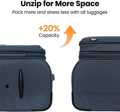 20'' Carry on Luggage,Softside Suitcase w/TSA LOCK,Expandable 20% Luggage w/Double Spinner Wheels,Lightweight Rolling Suitcases for Men/Women（Navy,20in）