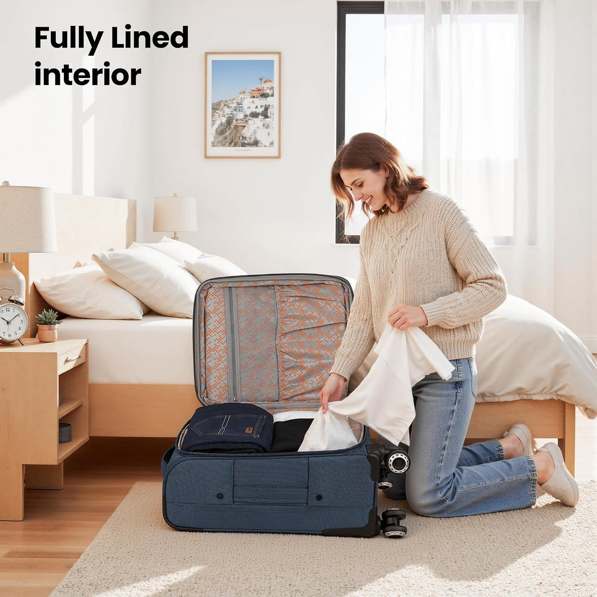 20'' Carry on Luggage,Softside Suitcase w/TSA LOCK,Expandable 20% Luggage w/Double Spinner Wheels,Lightweight Rolling Suitcases for Men/Women（Navy,20in）