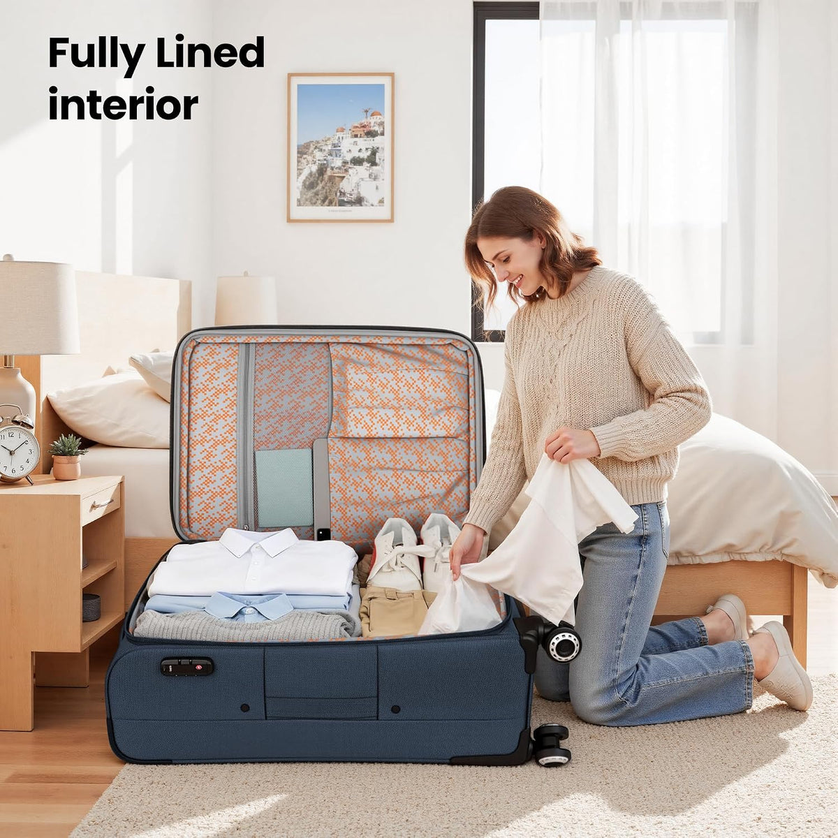 20'' Carry on Luggage,Softside Suitcase w/TSA LOCK,Expandable 20% Luggage w/Double Spinner Wheels,Lightweight Rolling Suitcases for Men/Women（Navy,20in）