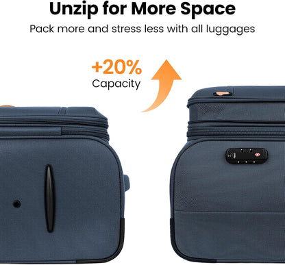 20'' Carry on Luggage,Softside Suitcase w/TSA LOCK,Expandable 20% Luggage w/Double Spinner Wheels,Lightweight Rolling Suitcases for Men/Women（Navy,20in）