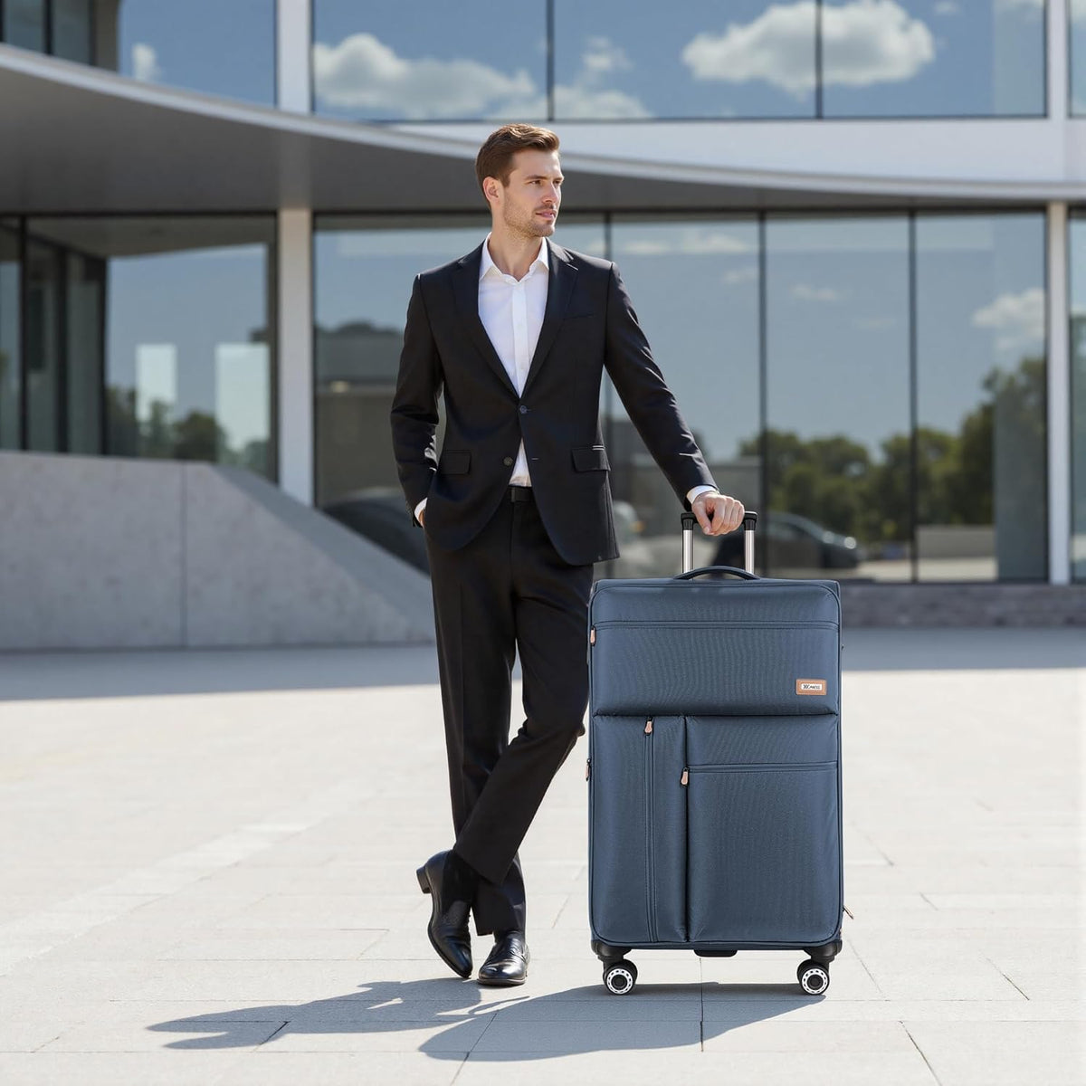 20'' Carry on Luggage,Softside Suitcase w/TSA LOCK,Expandable 20% Luggage w/Double Spinner Wheels,Lightweight Rolling Suitcases for Men/Women（Navy,20in）