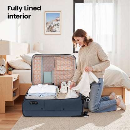 20'' Carry on Luggage,Softside Suitcase w/TSA LOCK,Expandable 20% Luggage w/Double Spinner Wheels,Lightweight Rolling Suitcases for Men/Women（Navy,20in）