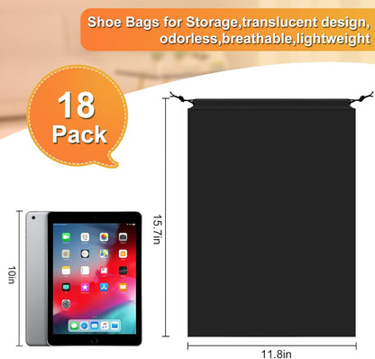 18 Pack Shoe Bags - 11.8in x 15.7in, Storage Bags for Packing, Travel Essentials for Men and Women