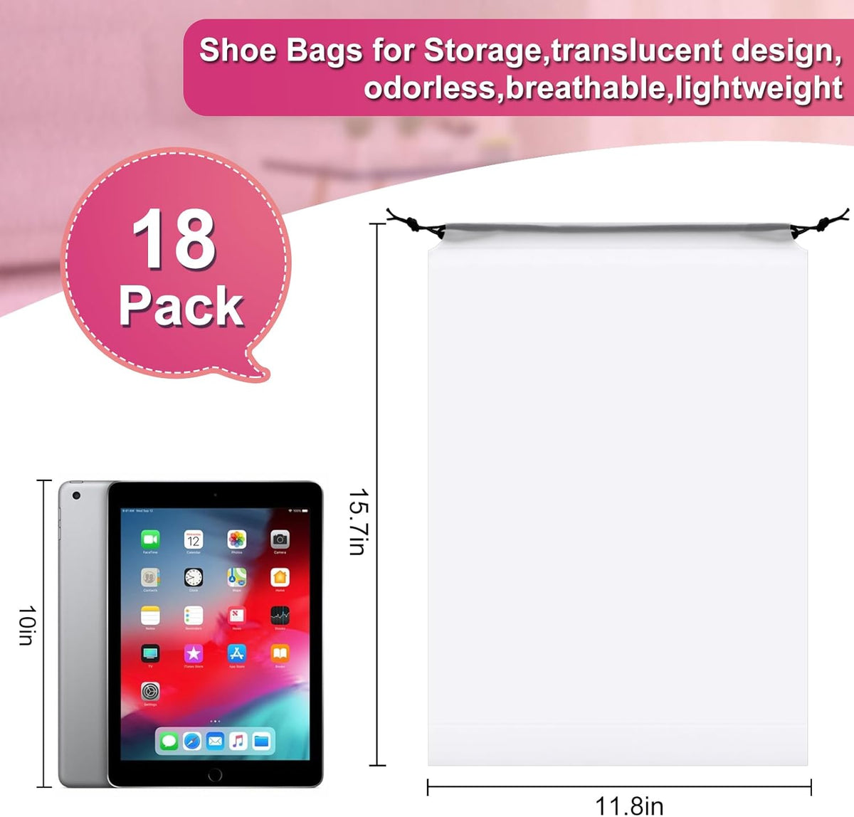 18 Pack Shoe Bags - 11.8in x 15.7in, Storage Bags for Packing, Travel Essentials for Men and Women
