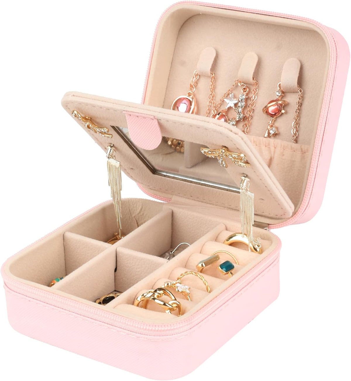 Travel Jewelry Case for Women Girls, Jewelry Box Organizer,6.3x4.3In,Pink