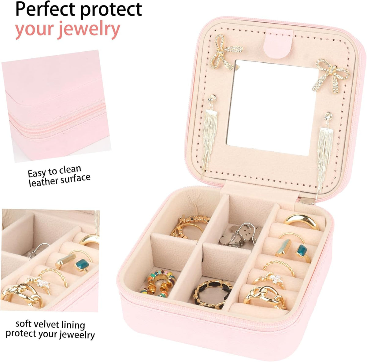 Travel Jewelry Case for Women Girls, Jewelry Box Organizer,6.3x4.3In,Pink