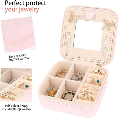 Travel Jewelry Case for Women Girls, Jewelry Box Organizer,6.3x4.3In,Pink