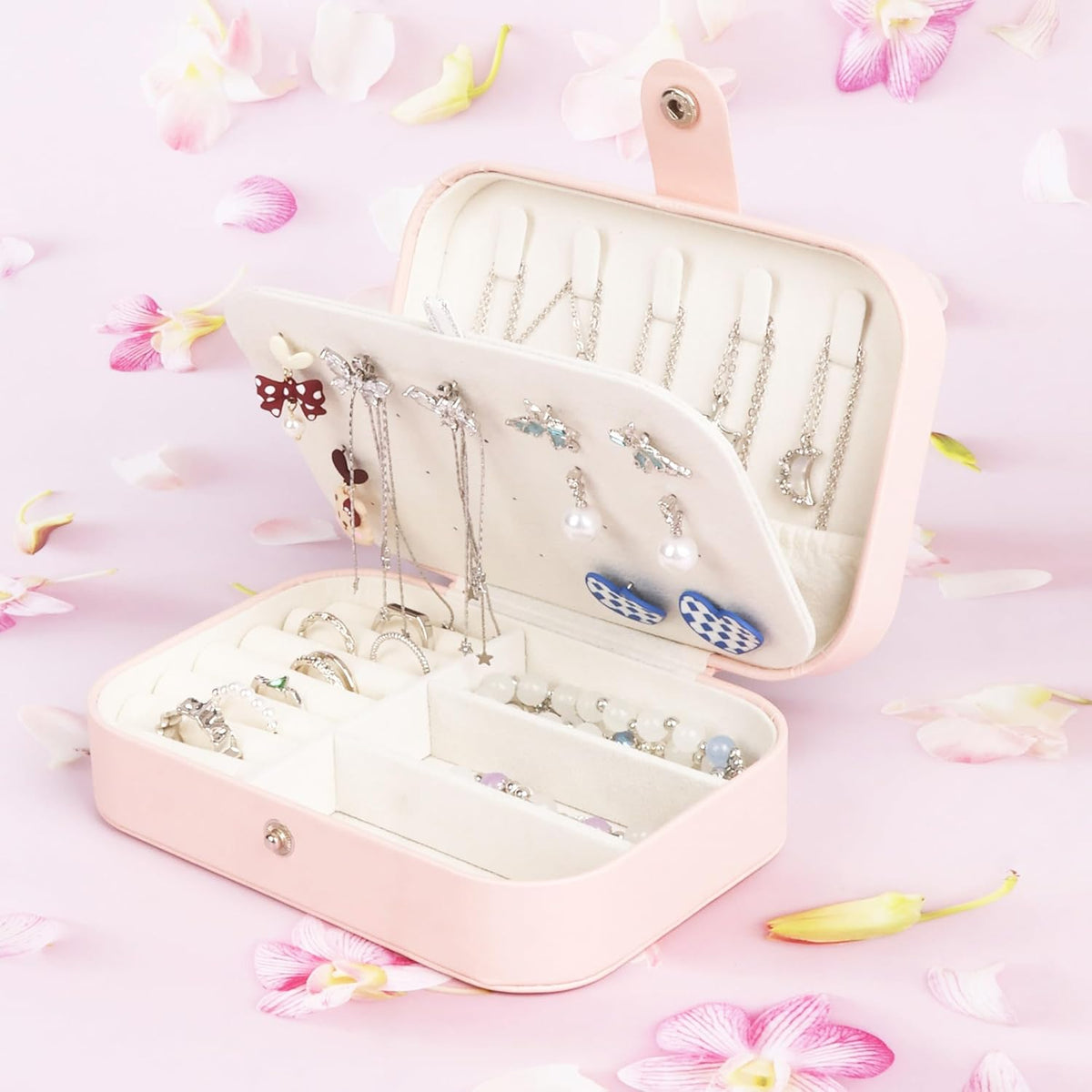 Travel Jewelry Case for Women Girls, Jewelry Box Organizer,6.3x4.3In,Pink