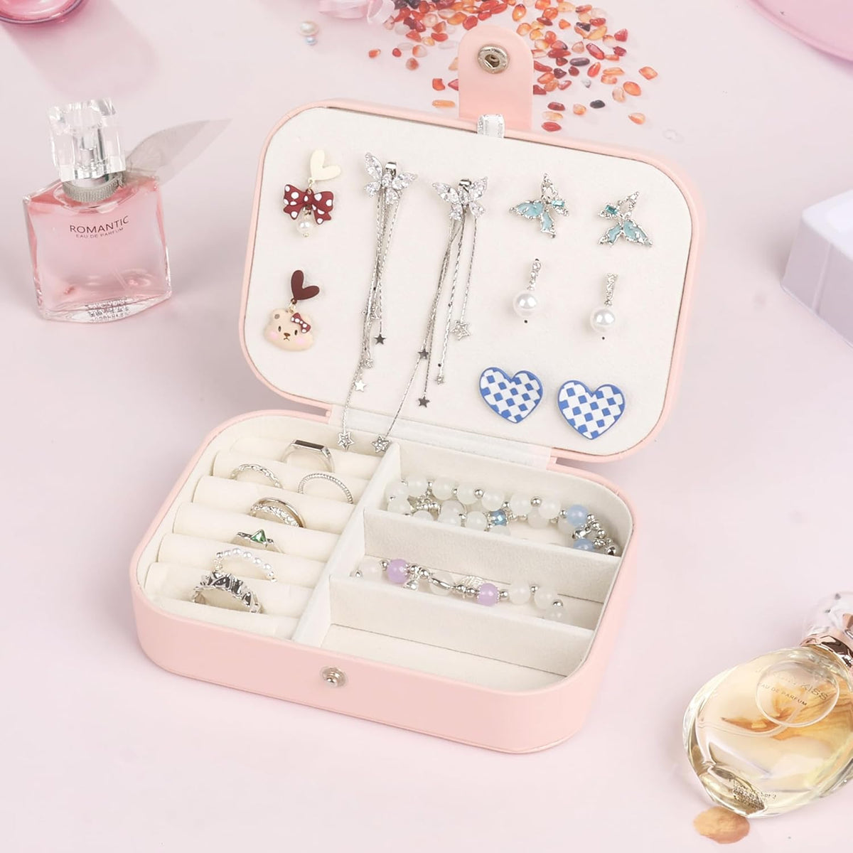 Travel Jewelry Case for Women Girls, Jewelry Box Organizer,6.3x4.3In,Pink