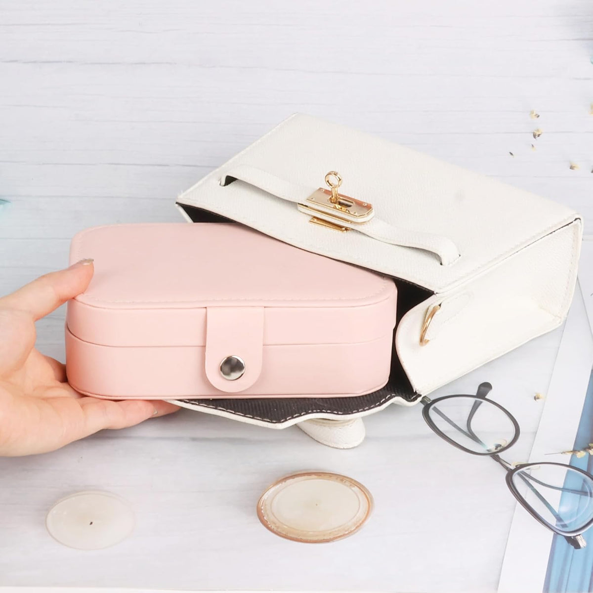 Travel Jewelry Case for Women Girls, Jewelry Box Organizer,6.3x4.3In,Pink