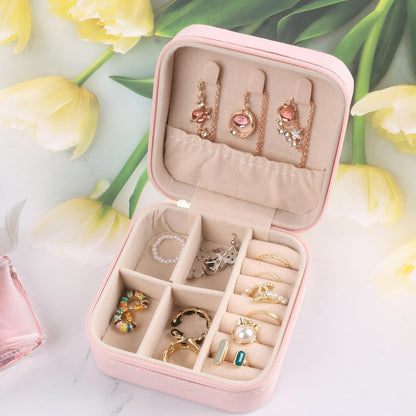 Travel Jewelry Case for Women Girls, Jewelry Box Organizer,6.3x4.3In,Pink