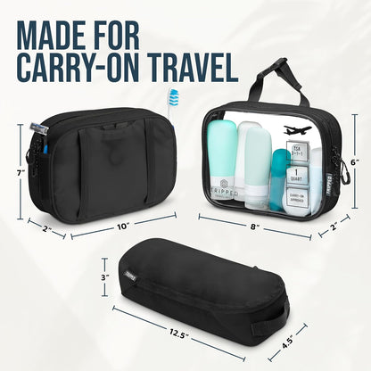 Toiletry Bag Kit 3 Piece Set: Hanging Travel Toiletry Bag + 311 TSA Cosmetic Liquid Bag + Accessory Organizer Pouch