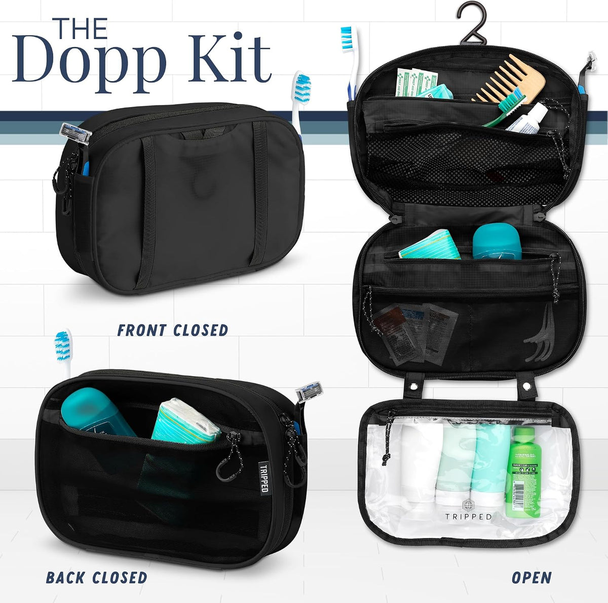 Toiletry Bag Kit 3 Piece Set: Hanging Travel Toiletry Bag + 311 TSA Cosmetic Liquid Bag + Accessory Organizer Pouch