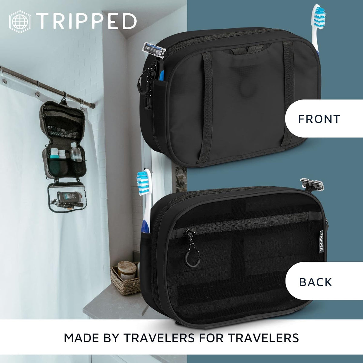Toiletry Bag Kit 3 Piece Set: Hanging Travel Toiletry Bag + 311 TSA Cosmetic Liquid Bag + Accessory Organizer Pouch