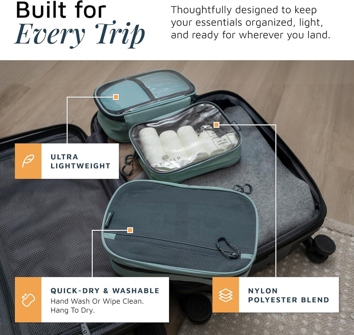 Toiletry Bag Kit 3 Piece Set: Hanging Travel Toiletry Bag + 311 TSA Cosmetic Liquid Bag + Accessory Organizer Pouch