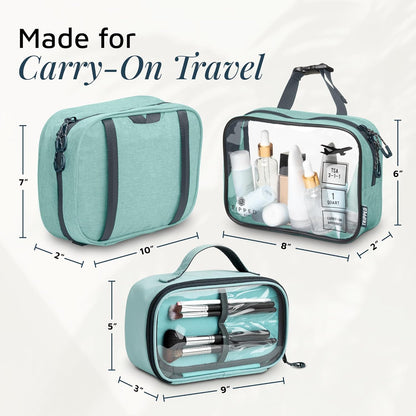Toiletry Bag Kit 3 Piece Set: Hanging Travel Toiletry Bag + 311 TSA Cosmetic Liquid Bag + Accessory Organizer Pouch