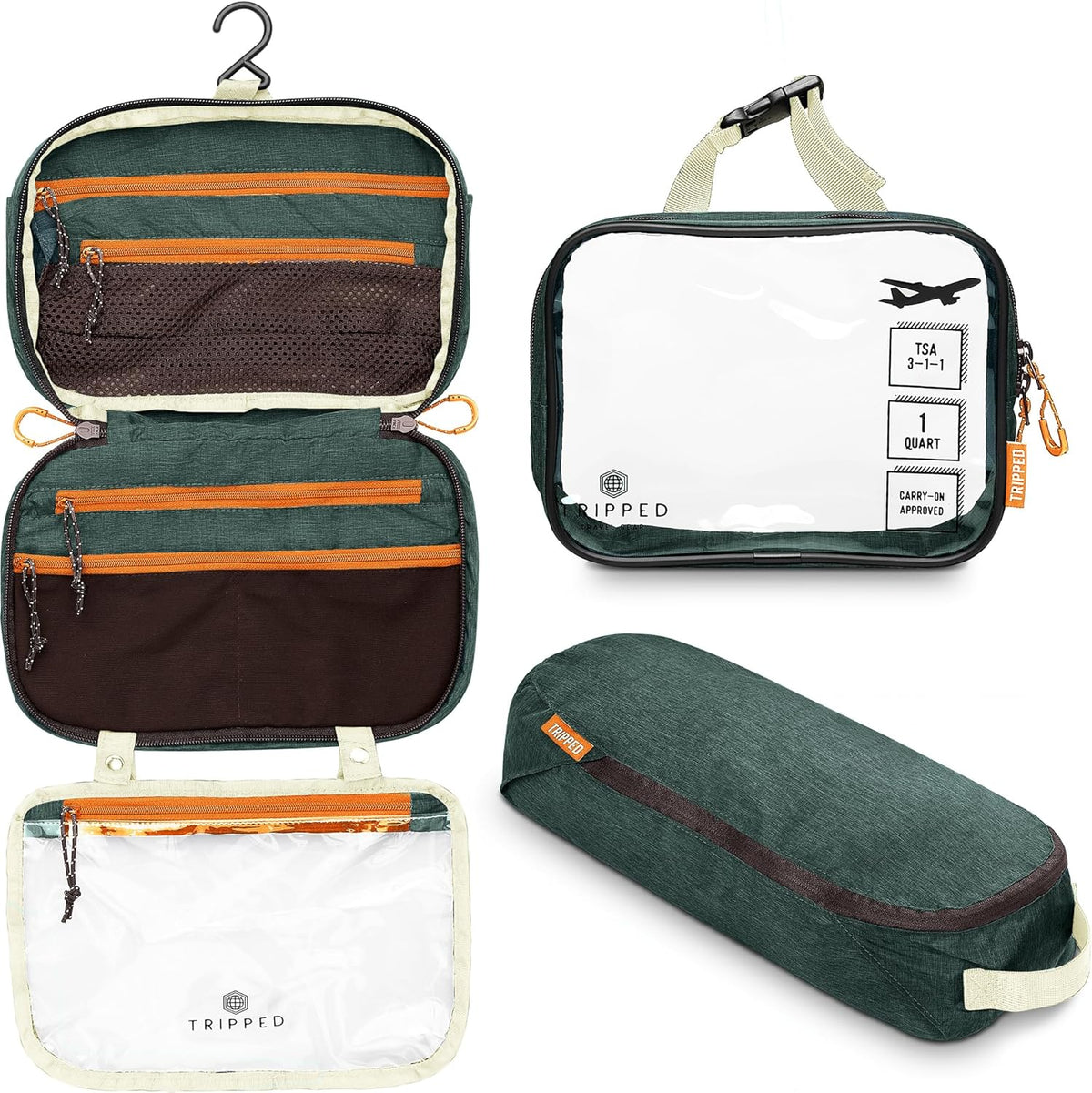 Toiletry Bag Kit 3 Piece Set: Hanging Travel Toiletry Bag + 311 TSA Cosmetic Liquid Bag + Accessory Organizer Pouch
