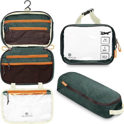 Toiletry Bag Kit 3 Piece Set: Hanging Travel Toiletry Bag + 311 TSA Cosmetic Liquid Bag + Accessory Organizer Pouch