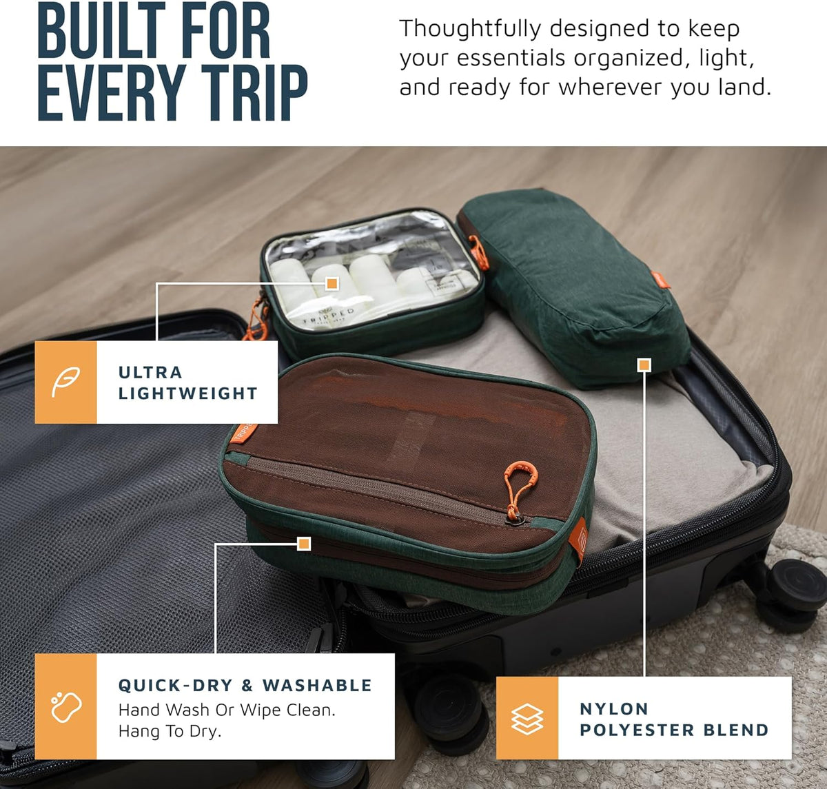 Toiletry Bag Kit 3 Piece Set: Hanging Travel Toiletry Bag + 311 TSA Cosmetic Liquid Bag + Accessory Organizer Pouch