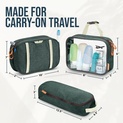 Toiletry Bag Kit 3 Piece Set: Hanging Travel Toiletry Bag + 311 TSA Cosmetic Liquid Bag + Accessory Organizer Pouch