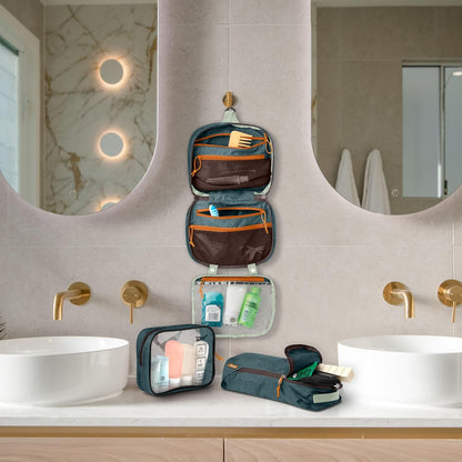 Toiletry Bag Kit 3 Piece Set: Hanging Travel Toiletry Bag + 311 TSA Cosmetic Liquid Bag + Accessory Organizer Pouch