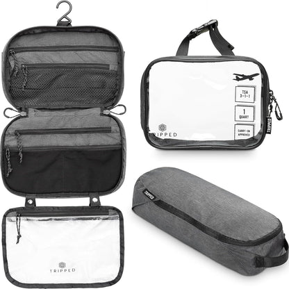 Toiletry Bag Kit 3 Piece Set: Hanging Travel Toiletry Bag + 311 TSA Cosmetic Liquid Bag + Accessory Organizer Pouch