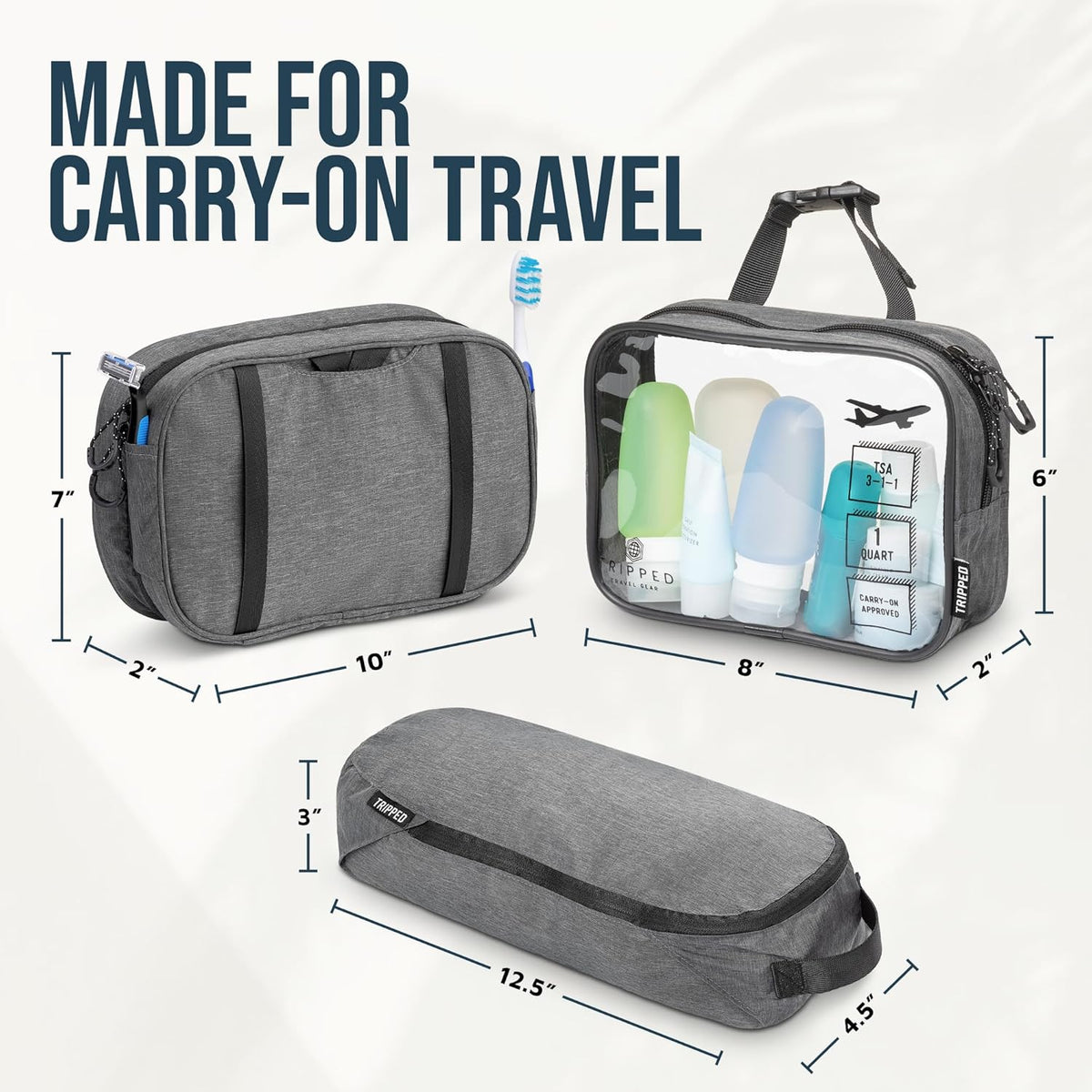 Toiletry Bag Kit 3 Piece Set: Hanging Travel Toiletry Bag + 311 TSA Cosmetic Liquid Bag + Accessory Organizer Pouch