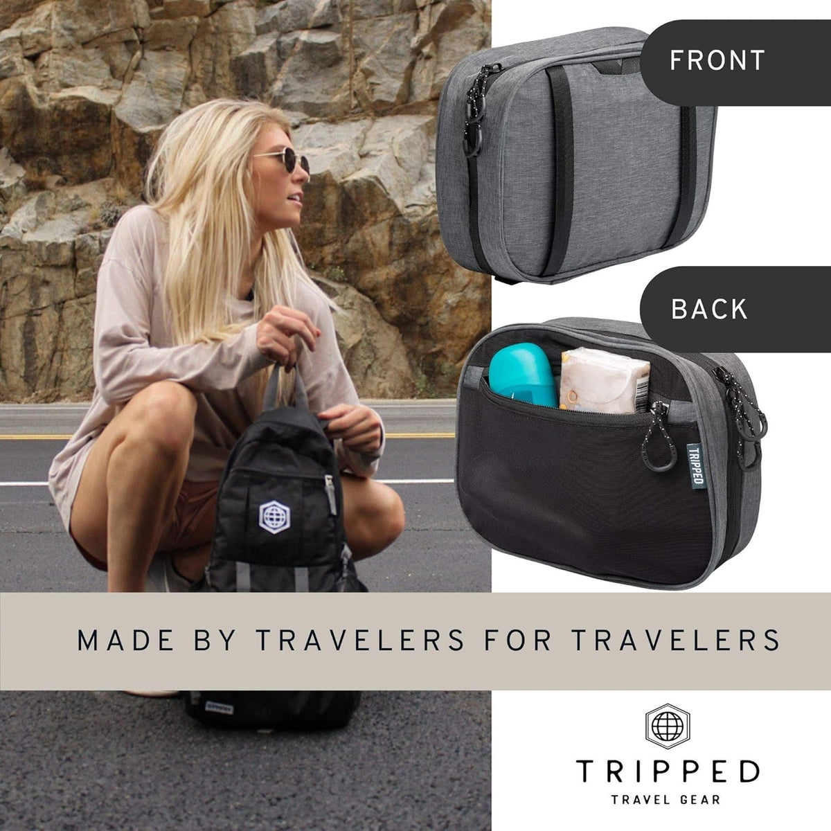 Toiletry Bag Kit 3 Piece Set: Hanging Travel Toiletry Bag + 311 TSA Cosmetic Liquid Bag + Accessory Organizer Pouch