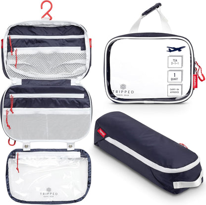 Toiletry Bag Kit 3 Piece Set: Hanging Travel Toiletry Bag + 311 TSA Cosmetic Liquid Bag + Accessory Organizer Pouch